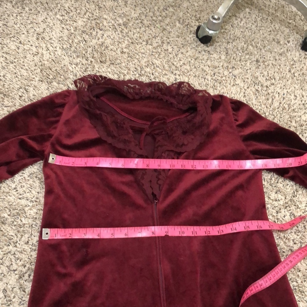 Vintage Maxi Dress Size 6 Burgundy Velvet Floral Lace High Neck - Picture 6 of 8